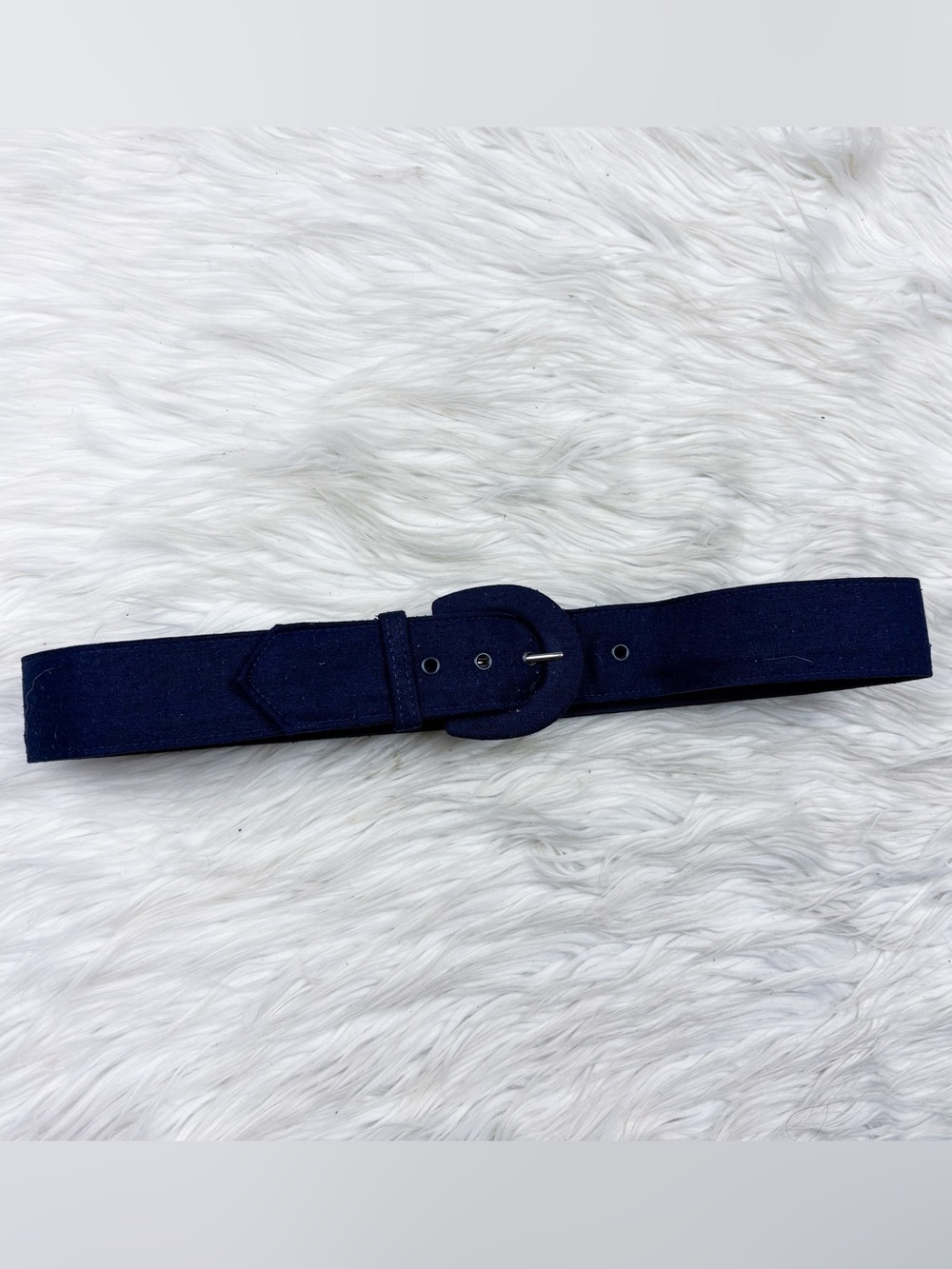 Vintage 60s Navy Blue Fabric Buckle Waist Belt Retro Rockabilly Womens Small